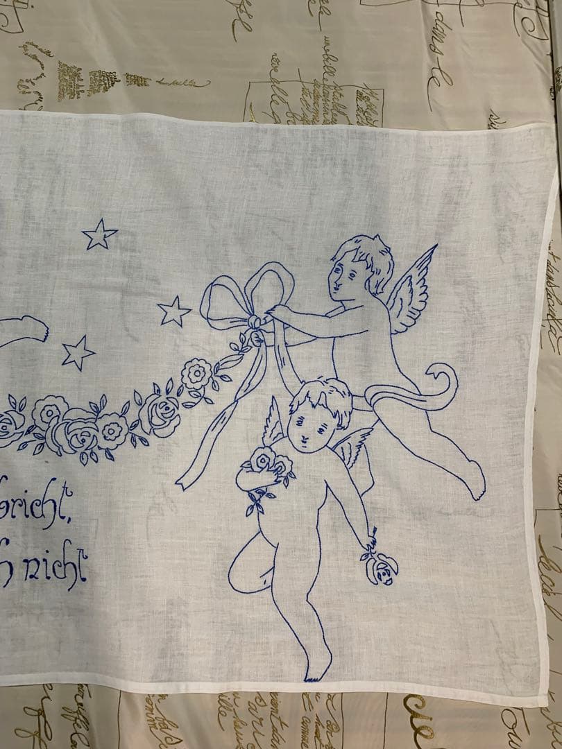 フランスアンティーク 大型145㎝の天使と文字が刺繍された可愛い過ぎる