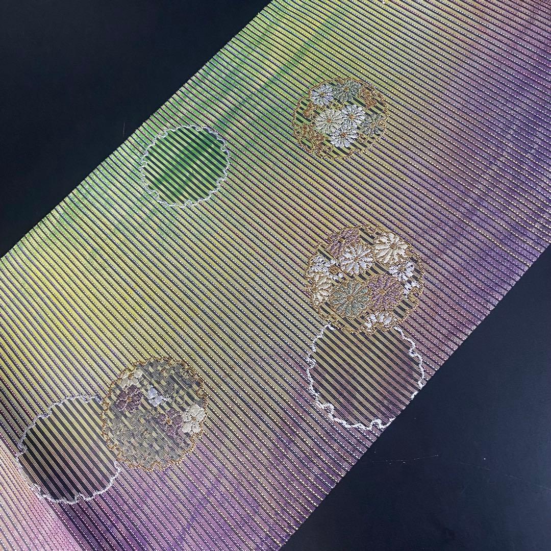 本草木柿渋染 伝統工芸士福本久人 袋帯 六通柄 正絹 花唐草 未使用 イ6371