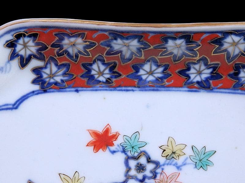 大聖寺伊万里 金襴手 紅葉の図 隅切長皿 N1071AS-DCl