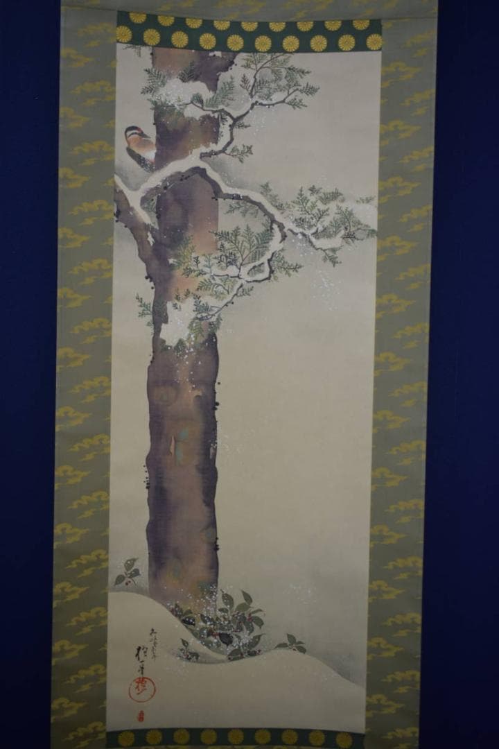 複製/酒井抱一/檜啄木鳥図/工芸/桐共箱付/布袋屋掛軸HJ-586