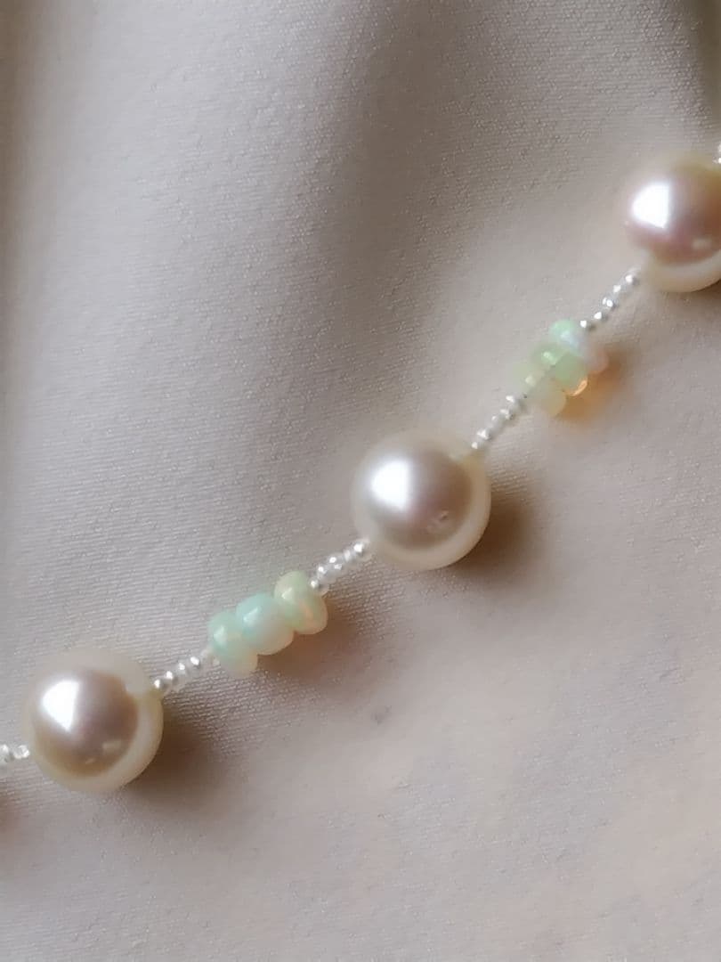 アコヤ真珠、あこや砂芥子パール、オパールの、オメガ風ネックレス