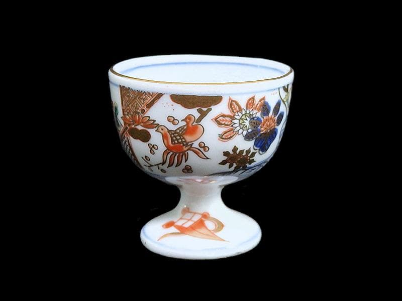 古伊万里 金襴手 花鳥紋に丁子の図 馬上盃 猪口 食前酒D060AS-