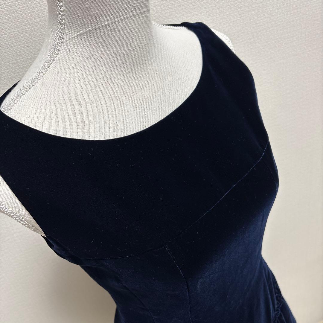 美品　Rene ネイビー ベルベット ノースリーブ ワンピース36 ドレス
