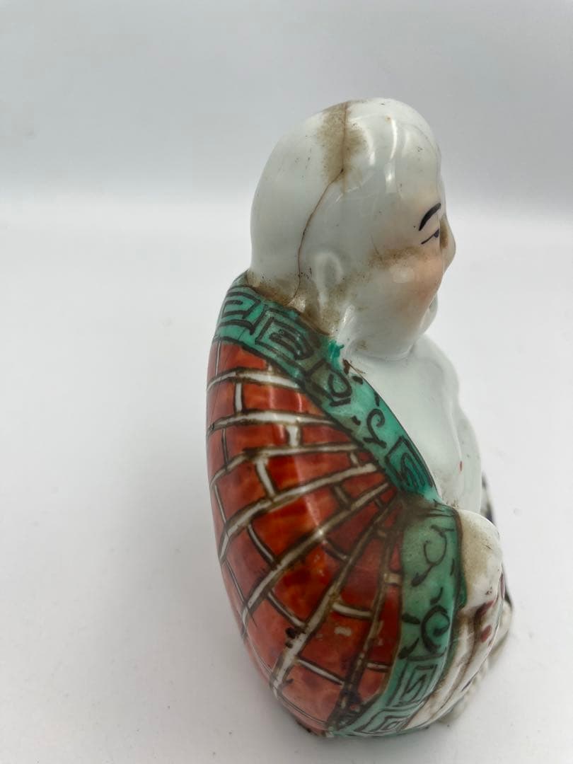 中国美術清時代仏像 置物 弥勒 粉彩 赤絵中皿ニュウあり