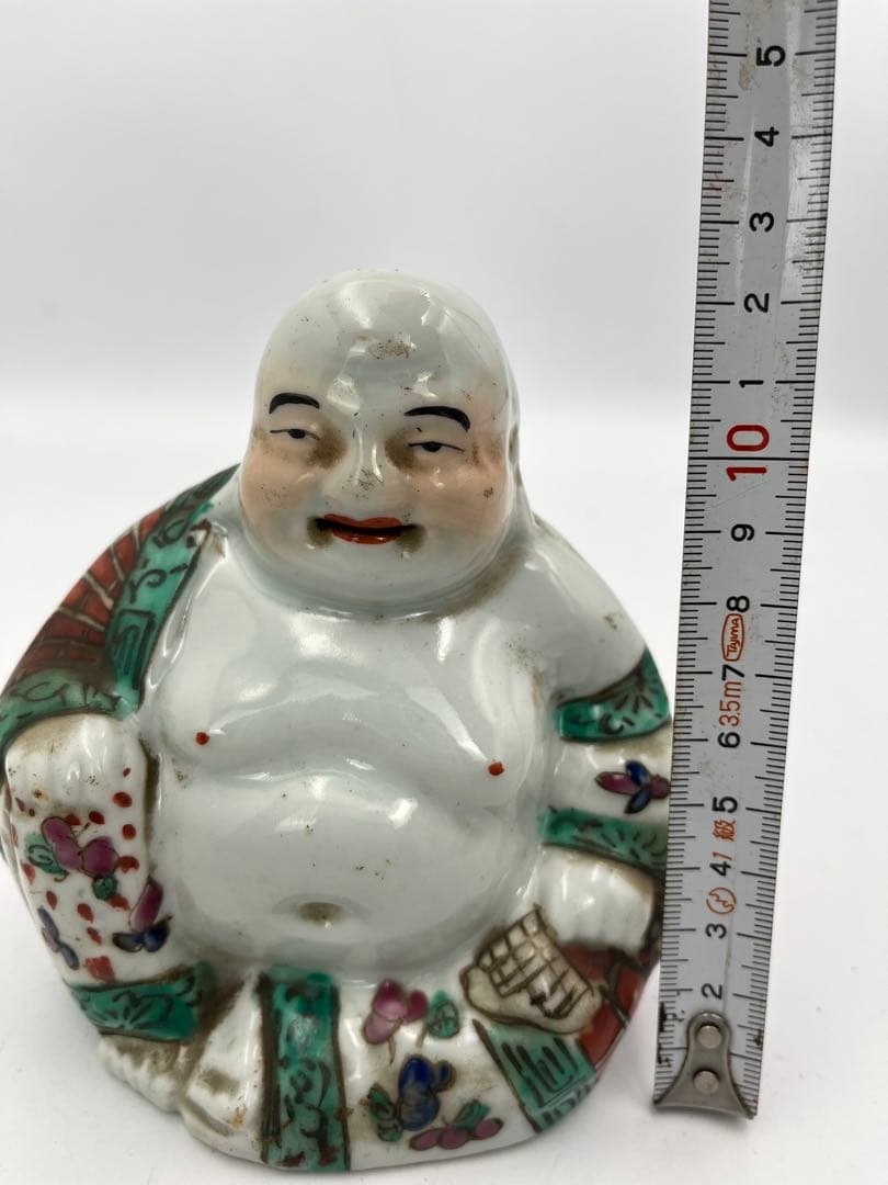 中国美術清時代仏像 置物 弥勒 粉彩 赤絵中皿ニュウあり