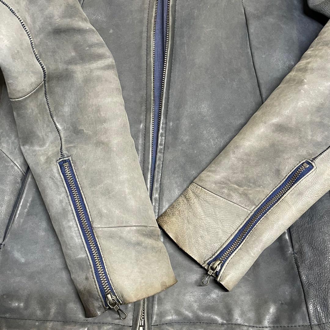 トルネードマート ブルー グレー 牛革 シングルライダース