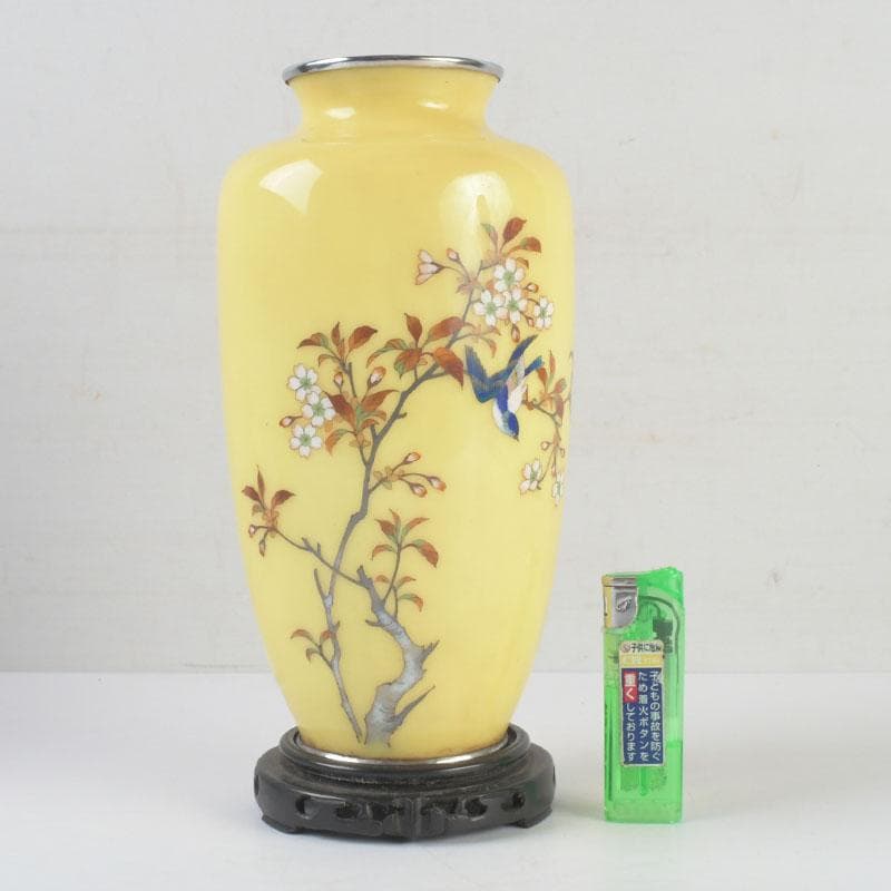 七宝焼 黄釉 花鳥文 花瓶 唐木台・箱付 D 9821 - メルカリ