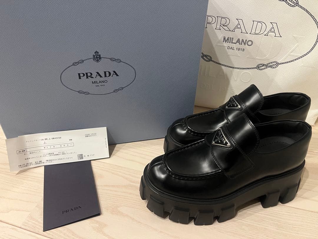 PRADA 黒 厚底ローファー PRADA ローファー 24.5cm（予約販売】レザー