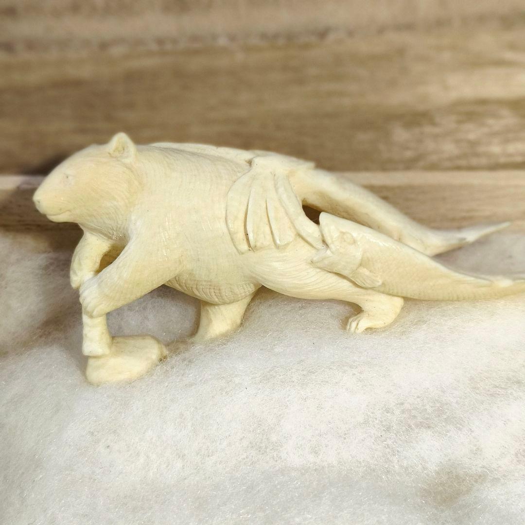 置物 熊 寛支作 共箱 天然素材彫刻 手彫り細工 未使用美品 時代物 蒐集