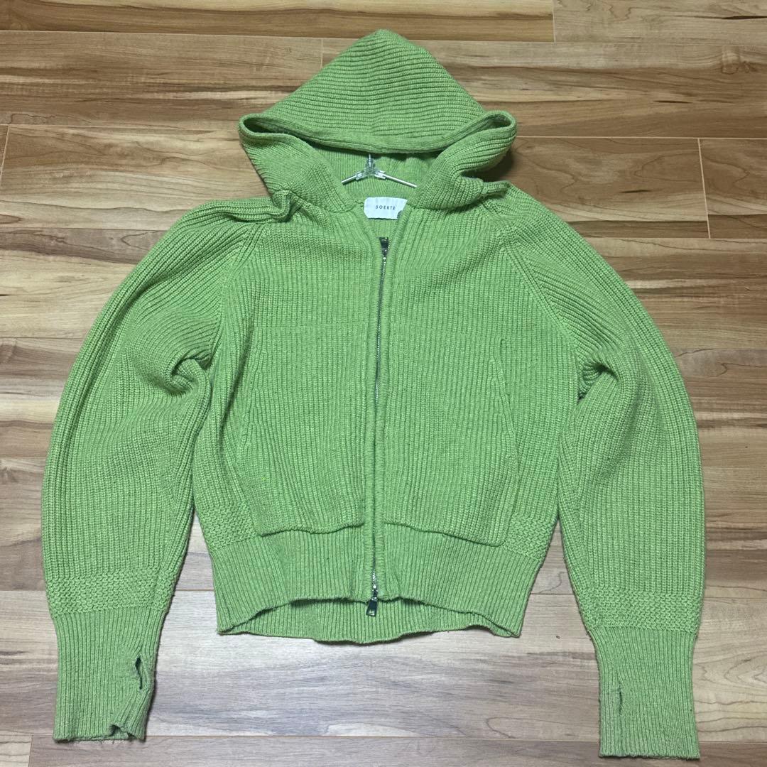 soerte ウールニットダブルジップフーディ グリーン