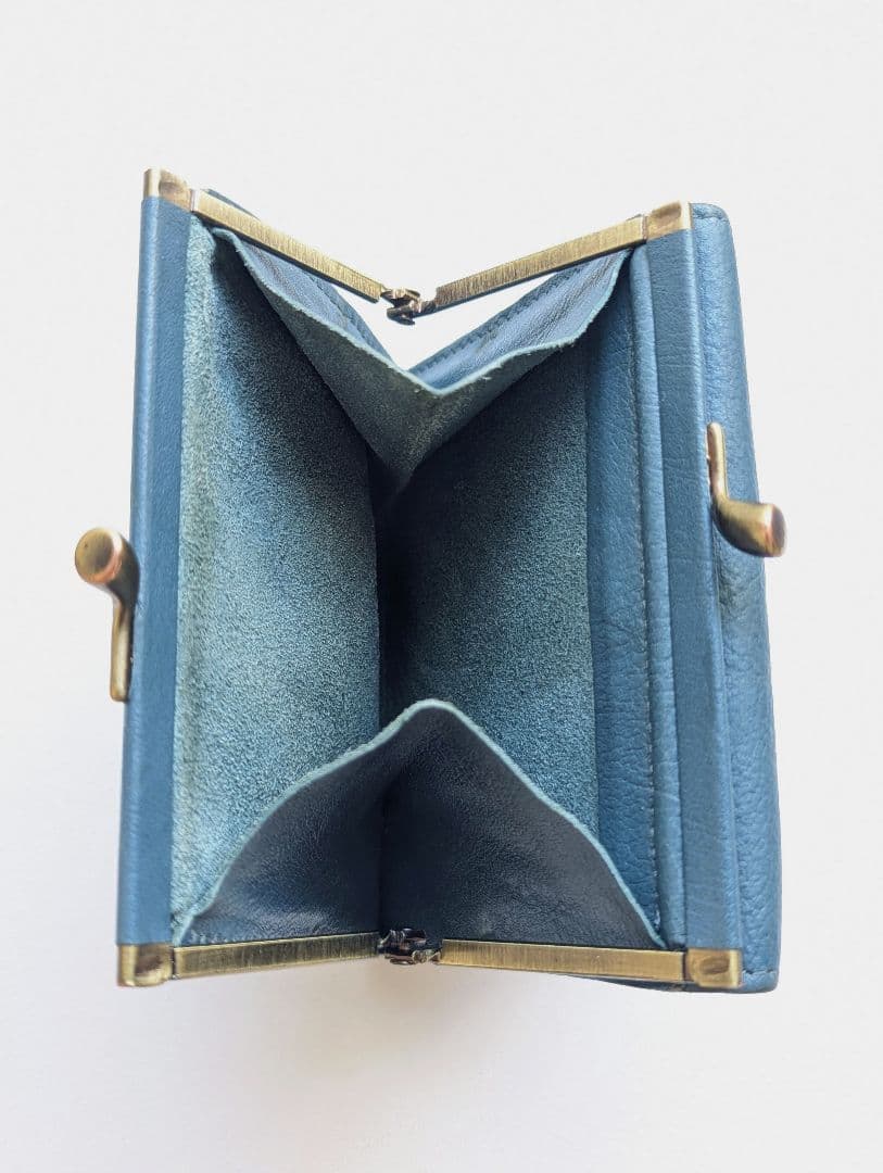 イルビゾンテ【限定色デニムブルー】2つ折り財布 がま口 シボ加工 希少 男女兼用