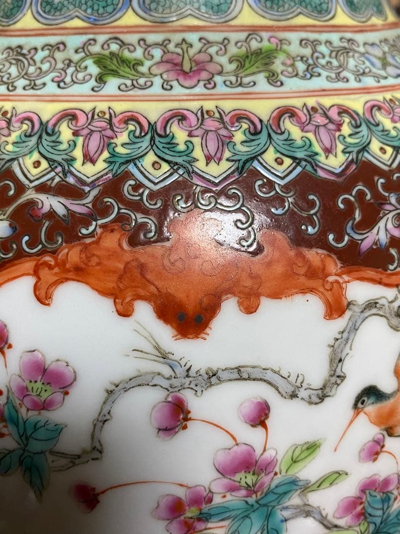 清朝 唐物 大清乾隆年製 彩色花鳥図花瓶 花器 骨董品 壺 古美術品