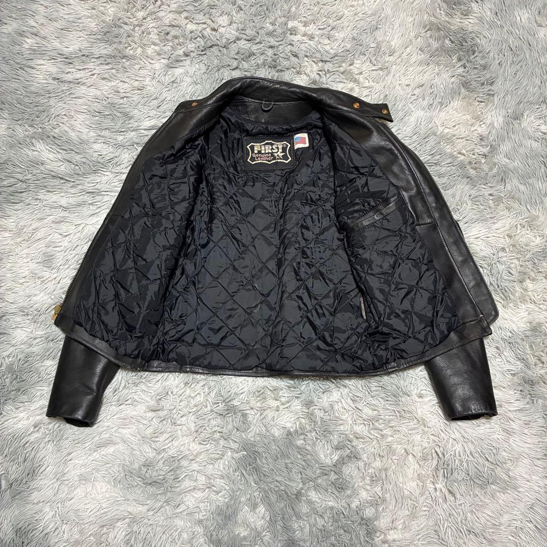 良品】FIRST genuine leather 本革 黒 金 シングル