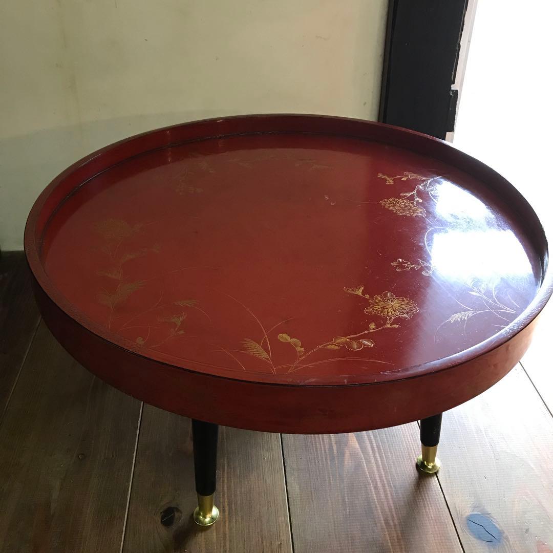 骨董 漆塗り 金彩 蒔絵 ちゃぶ台 飾り台 当時物 古道具 テーブル 脚