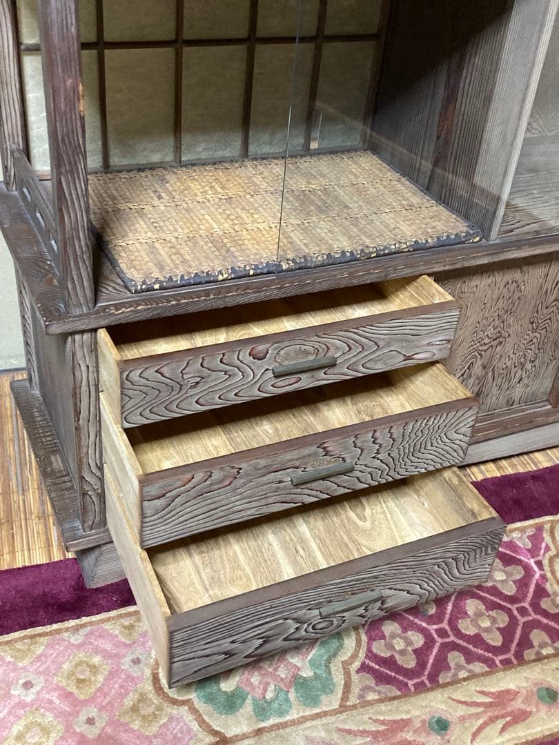 神代杉】 骨董 アンティーク 飾り棚 茶箪笥 水屋 古民具 天板一枚板