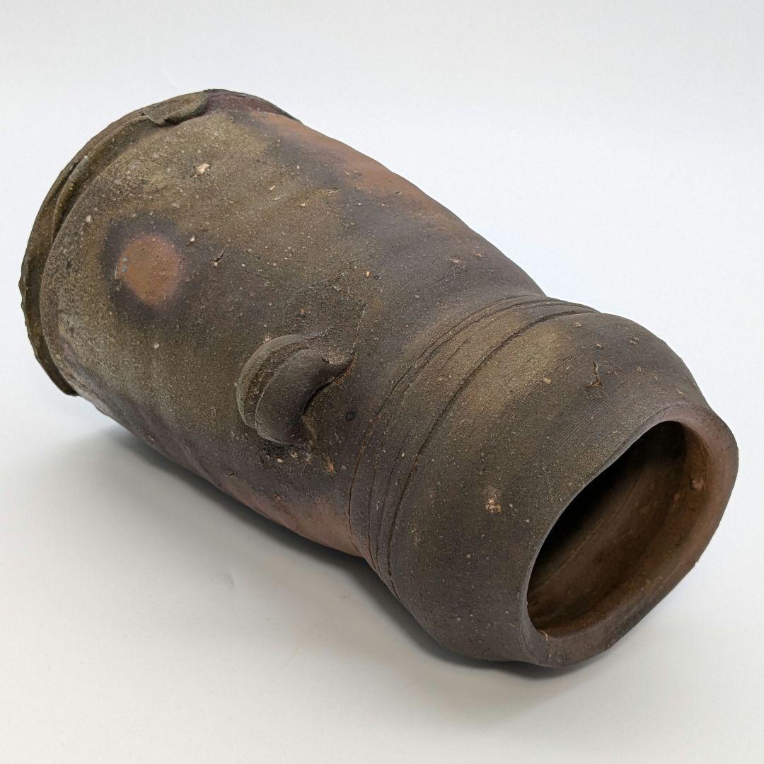 岡山県重要無形文化財 金重晃介 備前焼 耳付花入 共箱 花瓶 花器 置物 茶道具