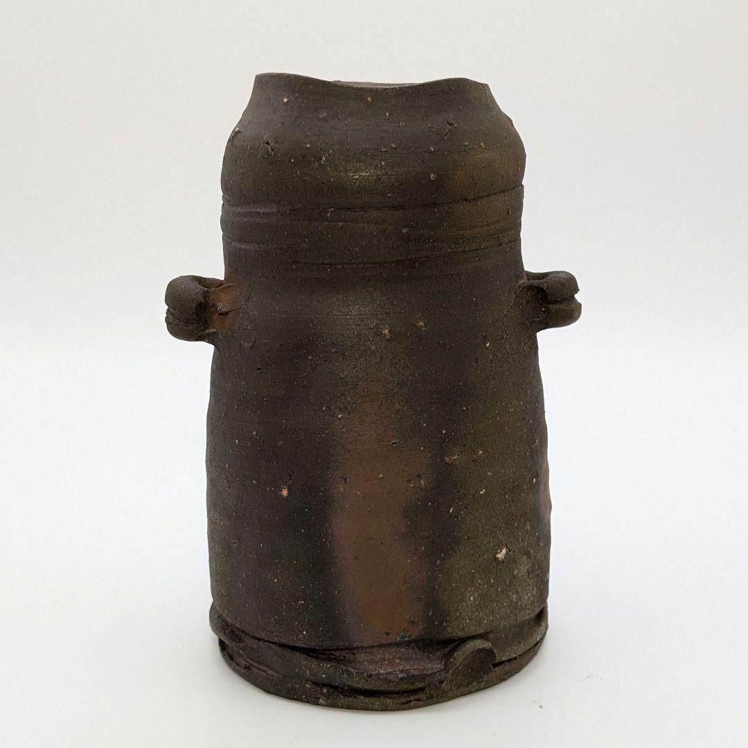 岡山県重要無形文化財 金重晃介 備前焼 耳付花入 共箱 花瓶 花器 置物 茶道具