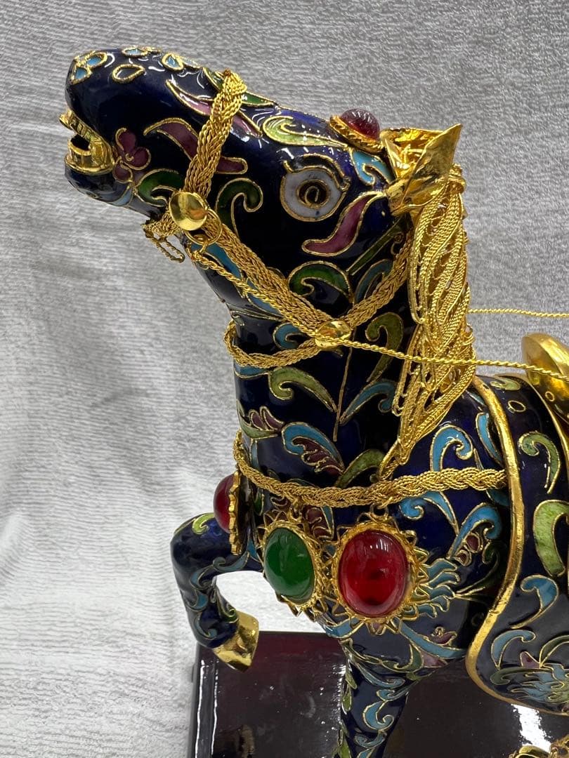 中国工芸 七宝焼 馬 金工細工馬置物 - メルカリ