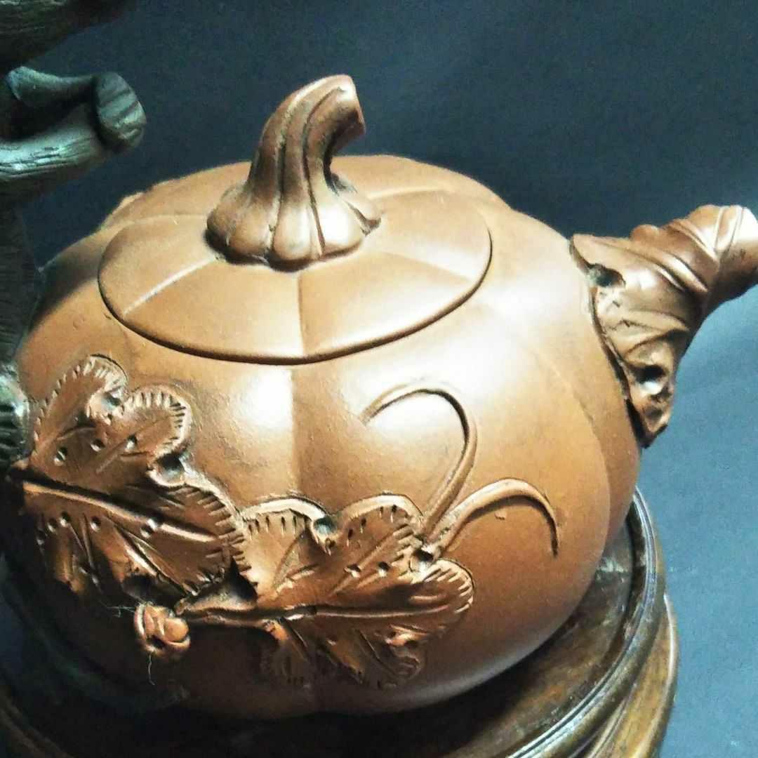 中国古美術/朱泥南瓜鼠紋茶壺/(底款有り)