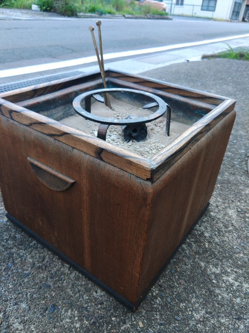 木製 火鉢 四角形 ・火箸付き 黒柿