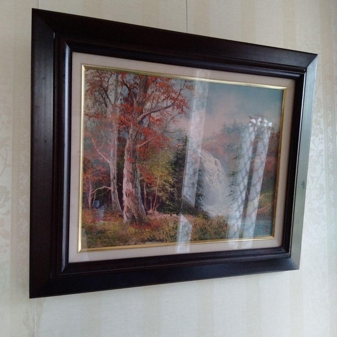 最終値下げ　F６号作品【癒しの水簾 熊本 鍋ヶ滝 】 額装した素晴らしい油絵