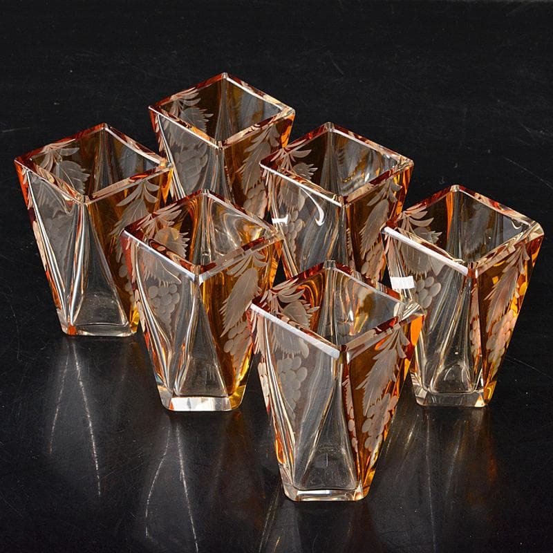 ボヘミアガラス グラビュール 葡萄図 ショットグラス 6客 D R6362