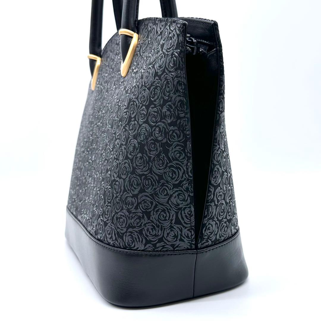 未使用タグ付き✨印傳屋 インデンヤ ルミドーレ ローズ柄 ハンドバッグ ブラック