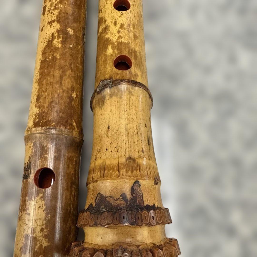 う き様 尺八本体 竹製 5穴 彫刻あり 和楽器 仙山 取り外し