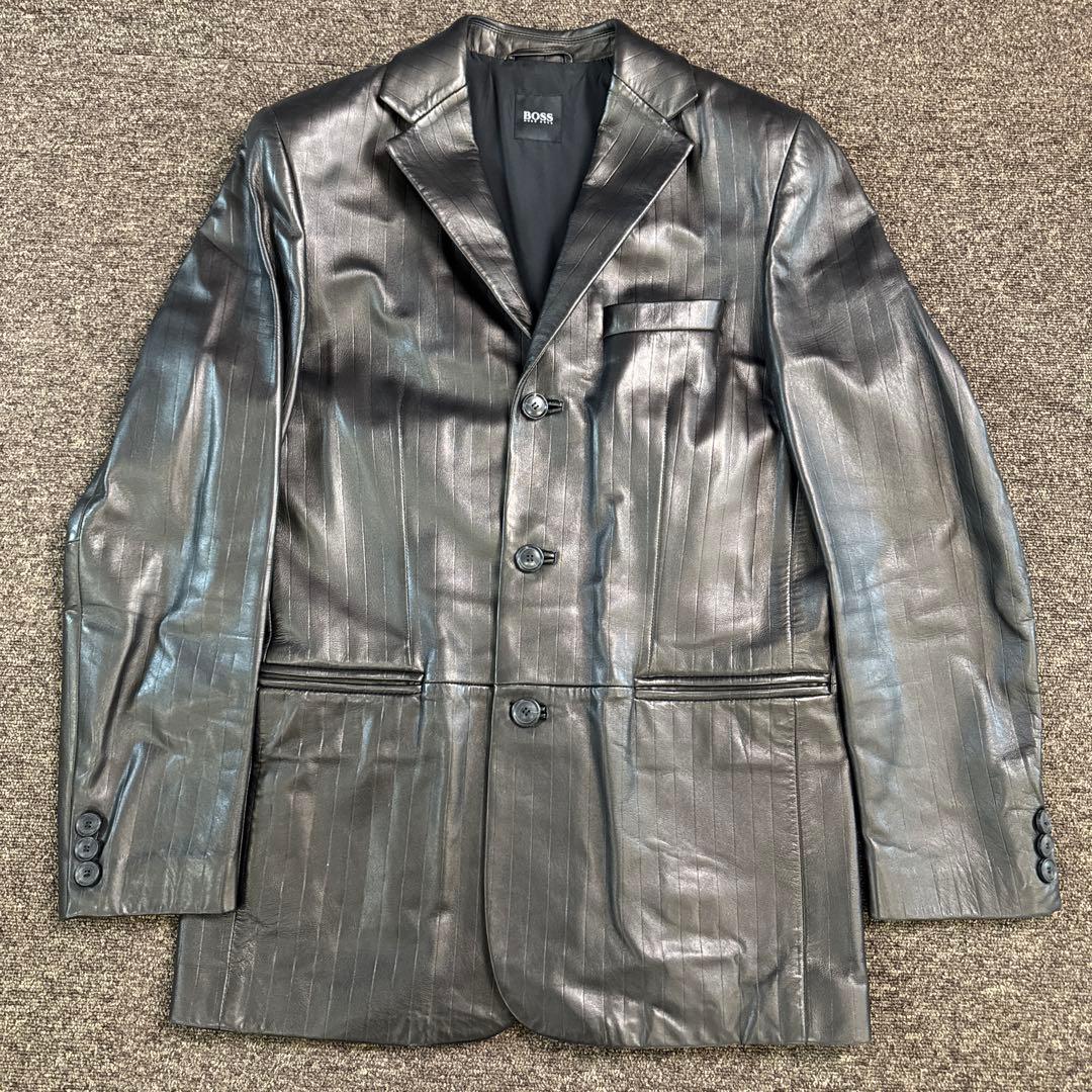 ヒューゴボス レザージャケット 羊革 ブラウン 光沢 48 - メルカリ
