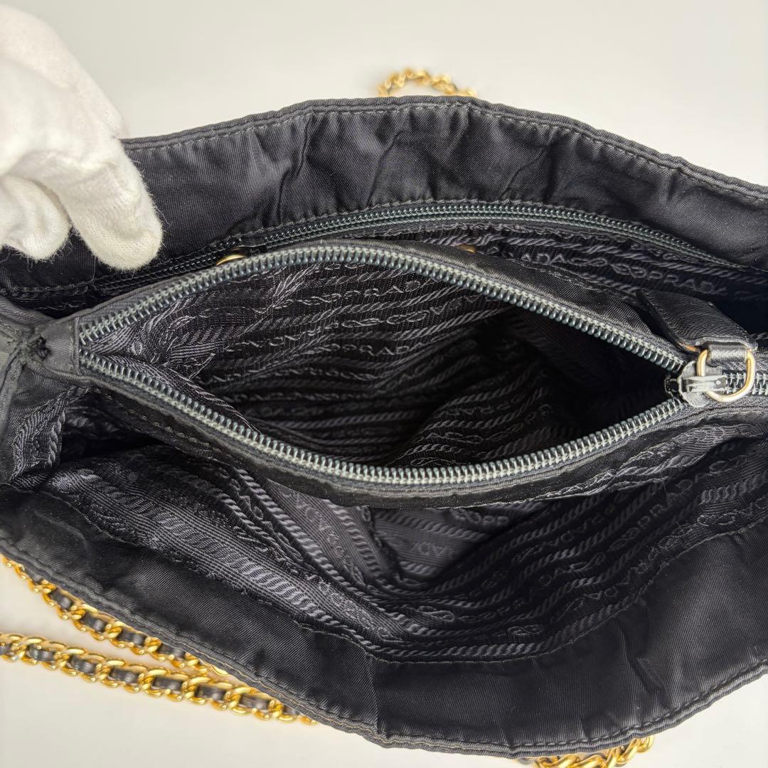 極美品 PRADA プラダ チェーン キルティング ショルダーバッグ ナイロン