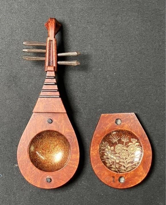 秋草蒔絵【 琵琶香合 中村孝也 28g 】1点1941年 加賀蒔絵 塗師(参州)