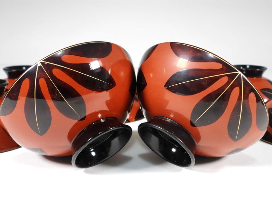 輪島塗 木製漆器 沈金 葉 蓋椀 吸物椀 汁椀 10客