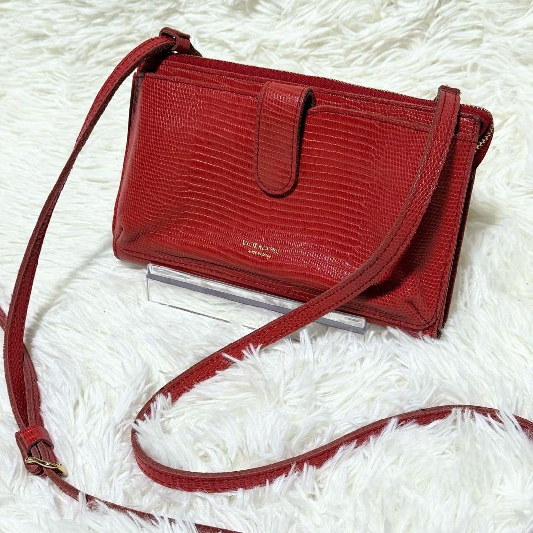 【✨美品✨】ヴィオラドーロ リザード型押しレザー 横型スマートフォンポシェット