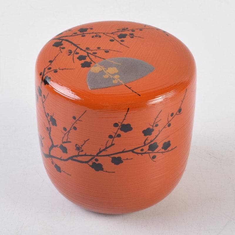 茶道具 山中塗 道場宗廣作 朱刷毛目 梅月蒔絵 大棗 共箱