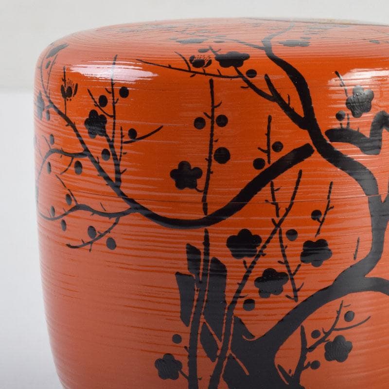 茶道具 山中塗 道場宗廣作 朱刷毛目 梅月蒔絵 大棗 共箱