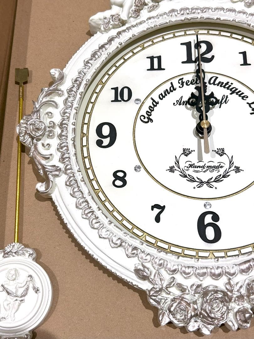 電波掛け時計 ゴールデンエンジェルラウンド振り子時計W