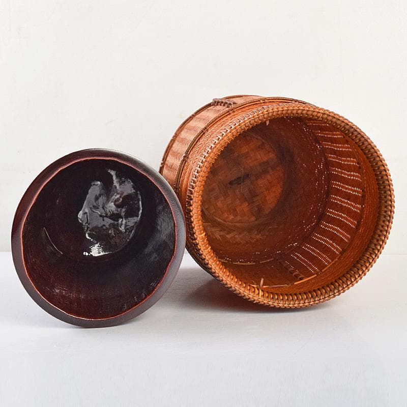 茶道具 江南市無形文化財 瀬邉功山作 綾網代編花入籠 共布共箱 V