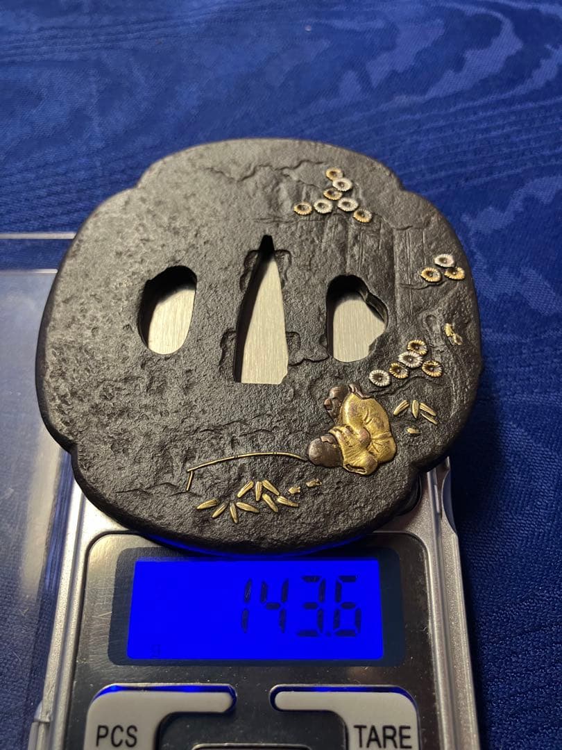 鍔　大刀鍔　日本刀　時代物　金銀象嵌　太公望　武具　刀