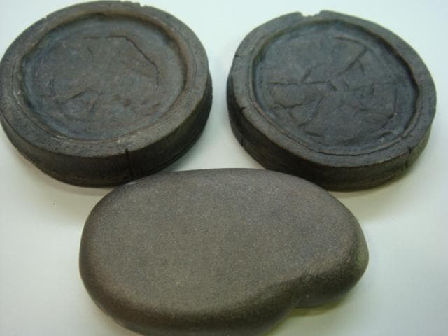硯■古い小さい硯石 墨 中国 唐物 3個セット 箱付 書道道具 古民具 古美術■