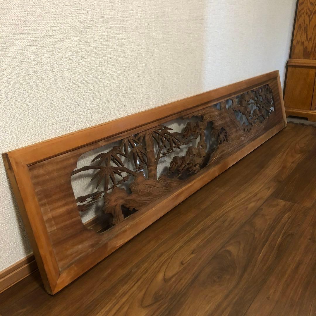 欄間 ガラス付き 和室 アンティーク コレクション 古民家 オブジェ 木彫り