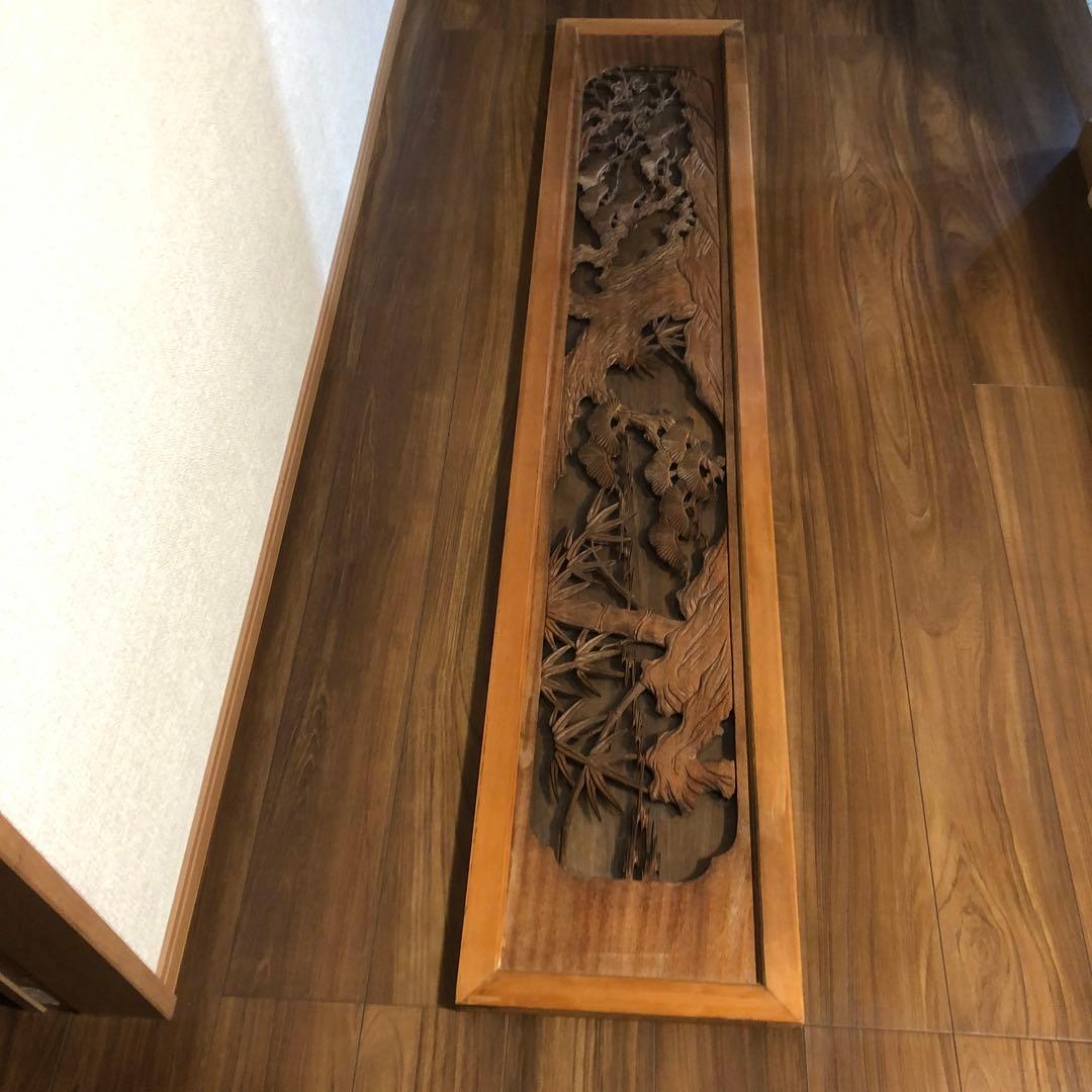 欄間 ガラス付き 和室 アンティーク コレクション 古民家 オブジェ 木彫り