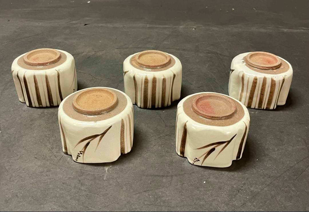 割引❗️【未使用 美品】「母」 三玄窯 中里重利 唐津 絵粉引 向付 5客 C⑦