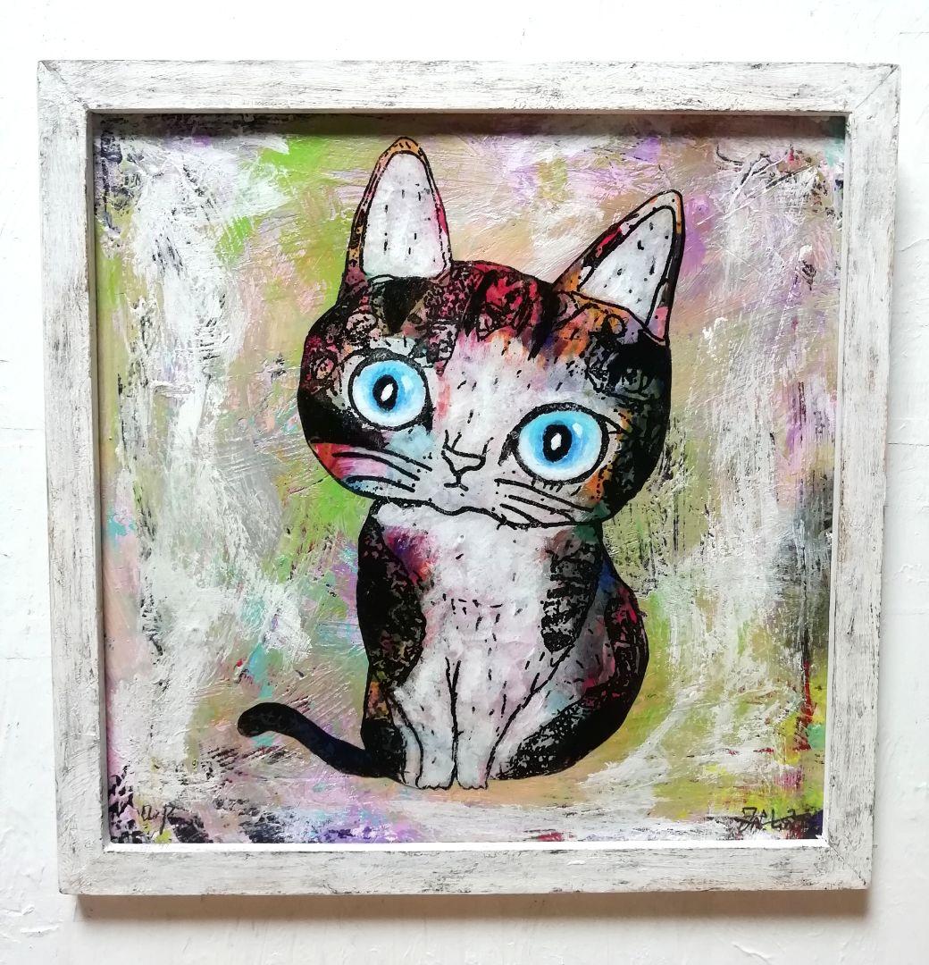 額付き銅版画応用絵画 title「ひらめき猫」〜アップグレード
