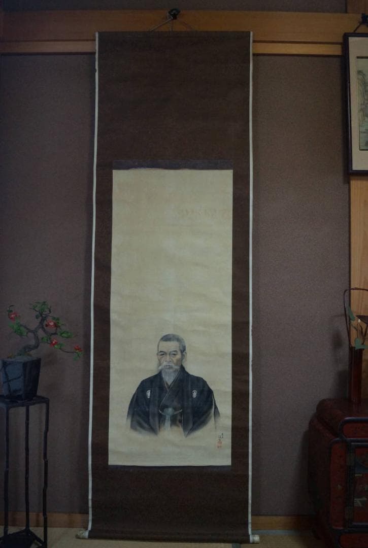 大正期 藤田苔石作 『肖像』絹本 真作 日本画家作品 掛け軸