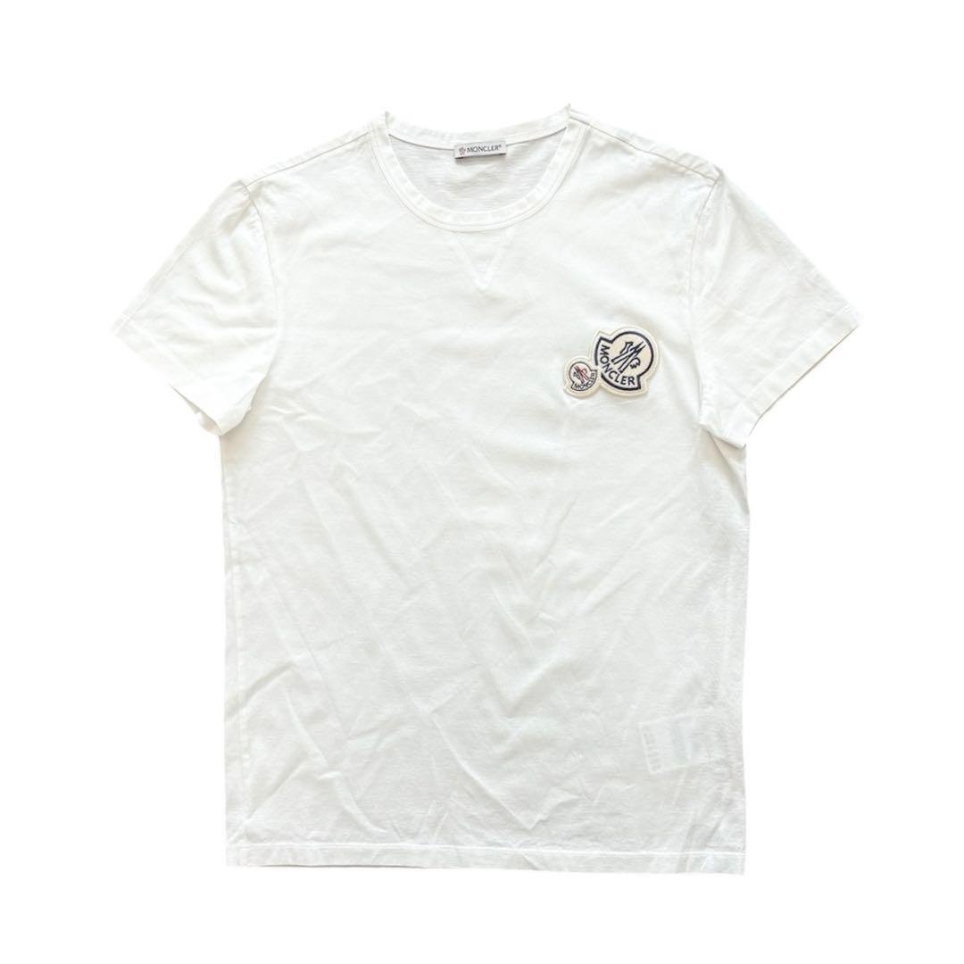 極美品】MONCLER ダブルロゴワッペンTシャツ ホワイトS - メルカリ