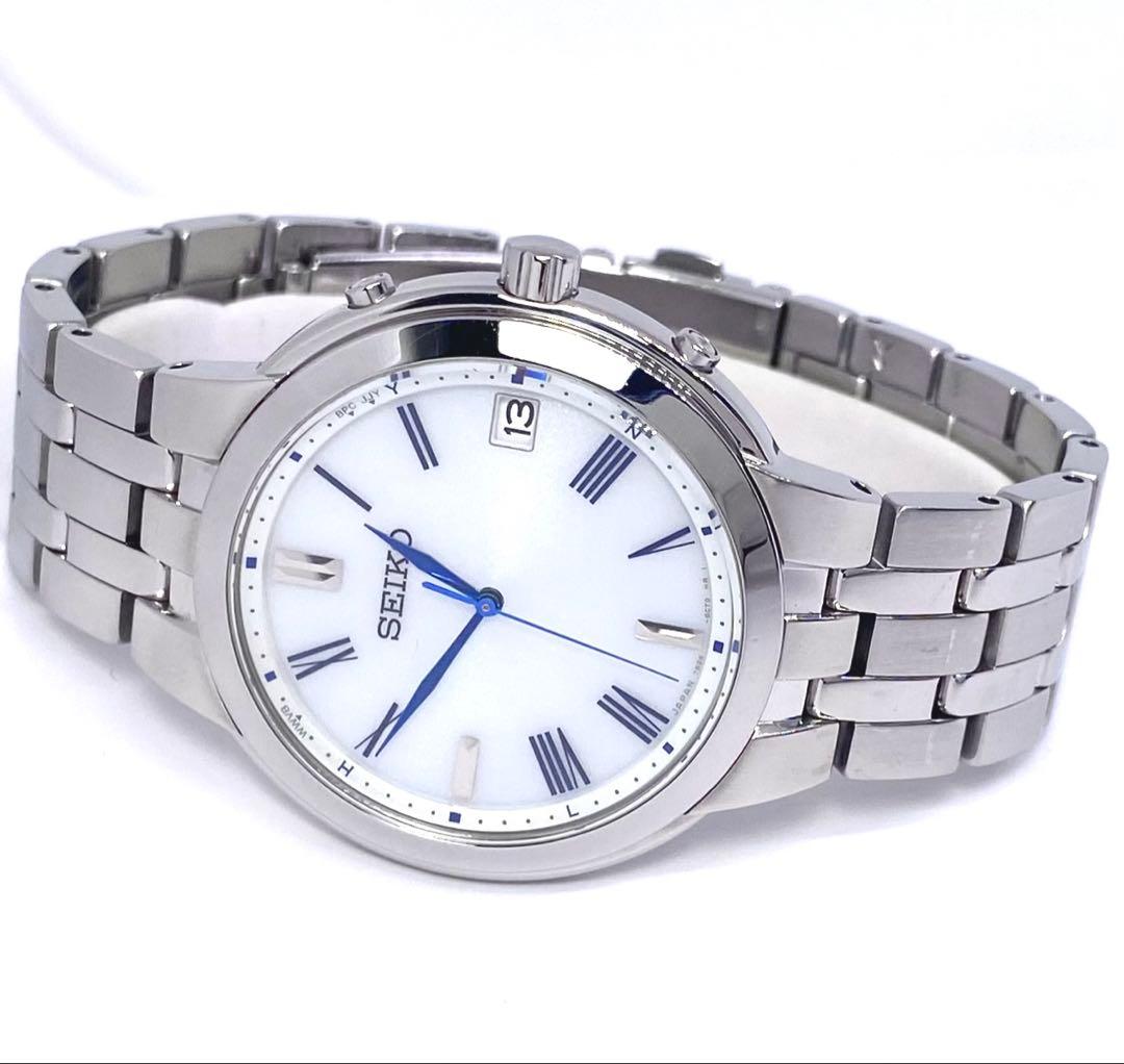 SEIKO☆セイコー☆電波ソーラー☆腕時計☆ホワイト文字盤×ブルー針☆日本製