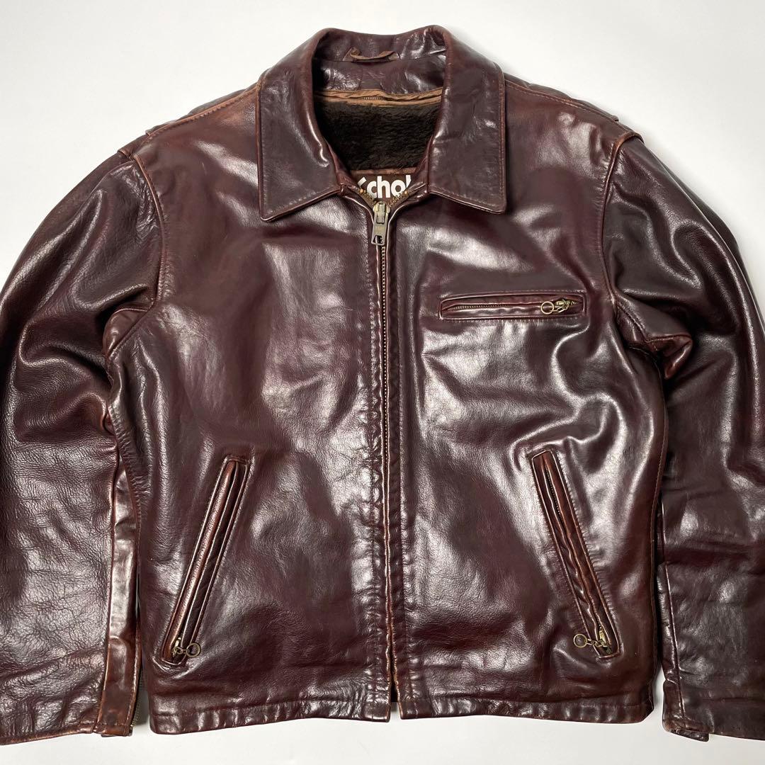 米国製】Schott レザー ライダースジャケット 赤茶 38 ボアライナー付