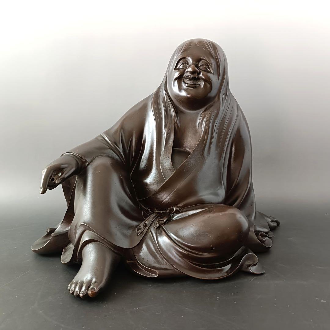 津田真瑞作 『猩々床置』 【共箱付(ラベル入) 】 時代金工 銅製