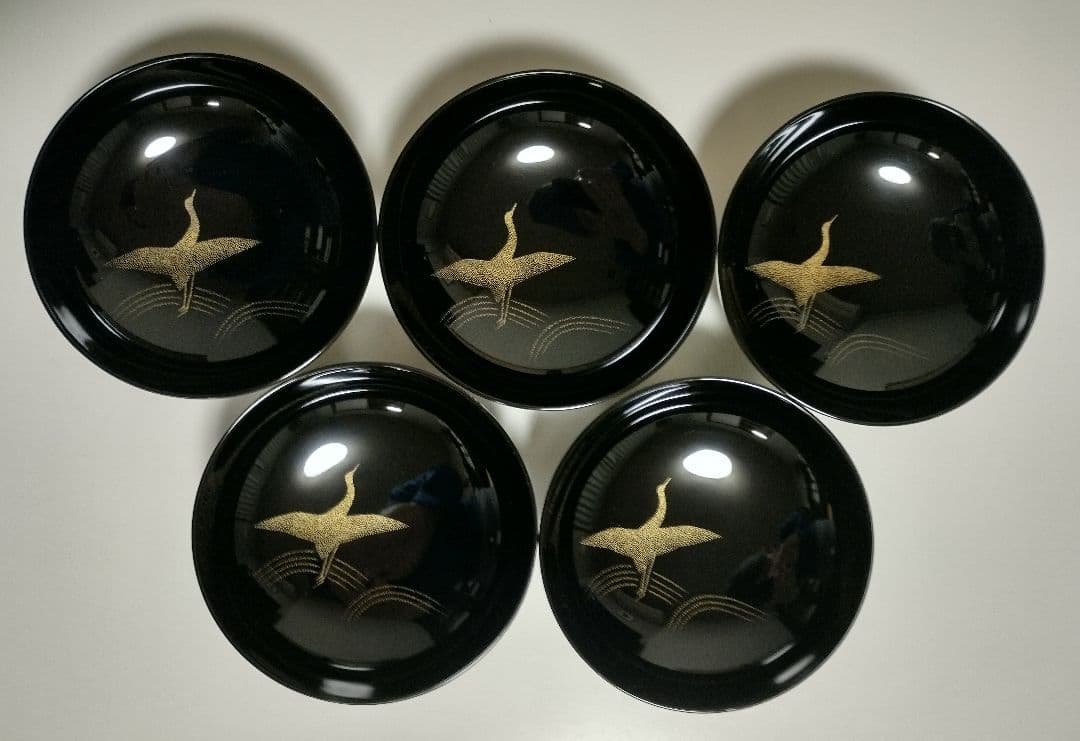 輪島塗　千羽鶴沈金　吸物椀　5客セット　作家もの　 三谷吾一
