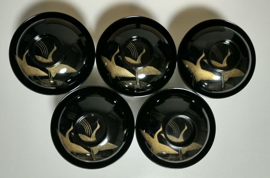 輪島塗 千羽鶴沈金 吸物椀 5客セット 作家もの 三谷吾一